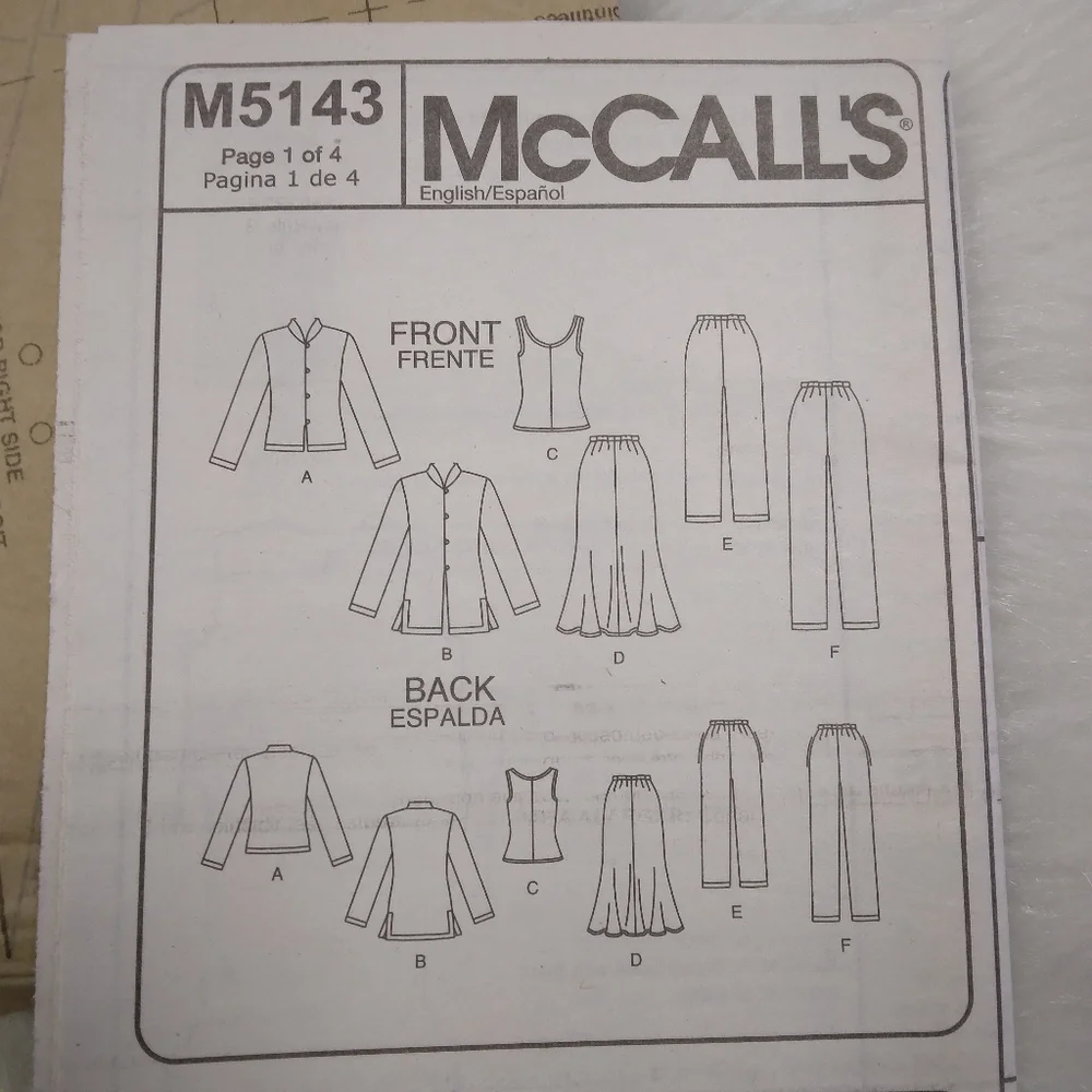 MCCALL'S M5143 Sz 14-20 Misses Casual Wardrobe Jacket (2 Lengths) Top Skirt Pant